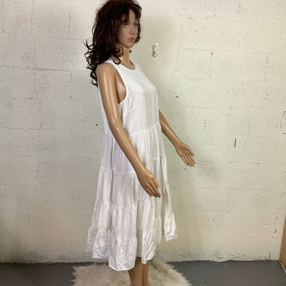 Loft Beach boho white open back linen blend midi dress M - Picture 4 of 12